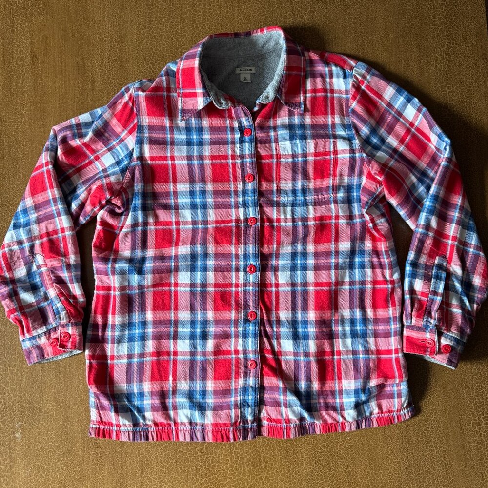 L.L. LL Bean Fleece Lined Button up plaid Shirt/Jacket - Size Medium